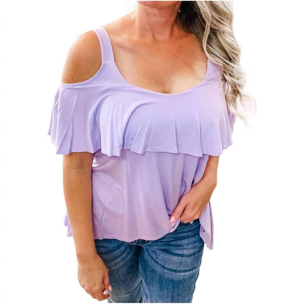 NEW 7TH RAY high low ruffle cold shoulder top in lilac